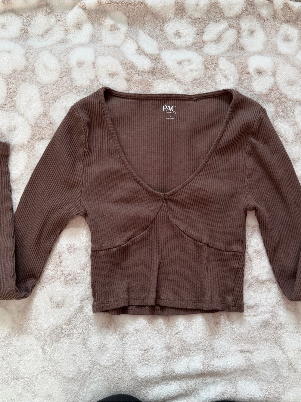 PacSun Chocolate Brown Ribbed Long-Sleeve Crop Top